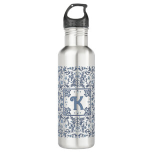 Blue Fancy Floral Graphic Pattern Personalized 710 Ml Water Bottle