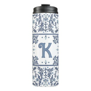 Blue Fancy Floral Graphic Pattern Personalized Thermal Tumbler