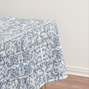 Blue Fancy Floral Pattern Custom Tablecloth