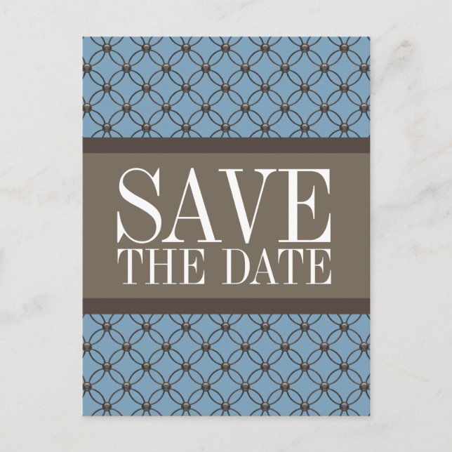 Blue Fancy Lattice Save the Date Postcard (Front)