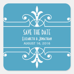 Blue Fancy Ornamental Save the Date Stickers