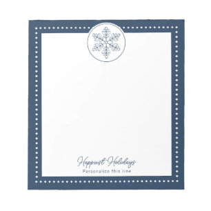 Blue Fancy Snowflake Personalized Holiday Notepad