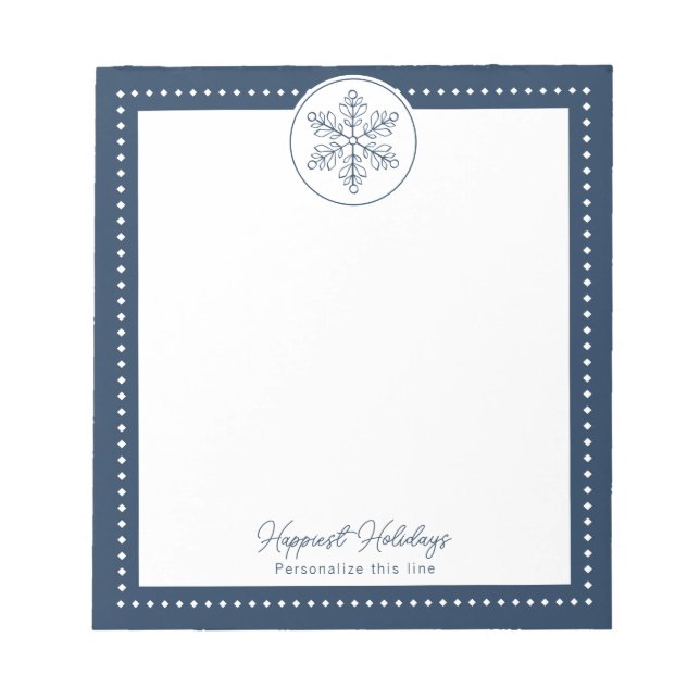 Blue Fancy Snowflake Personalized Holiday Notepad (Front)