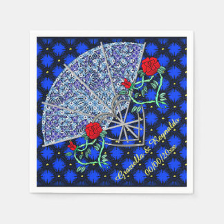 Blue Fans, Silver Hearts and Red Roses-Personalize Napkin