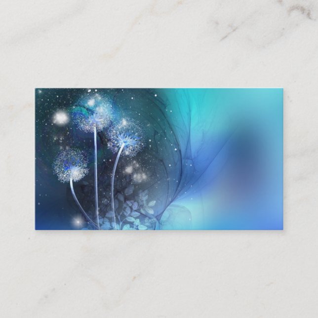 blue fantasy dandelions business card (Front)