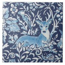 Blue Fantasy Forest Mural Woodland Deer Top Left