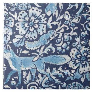 Blue Fantasy Forest Mural Woods Fox Bottom Right Tile