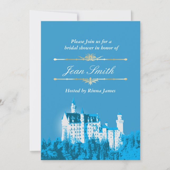 Blue Fantasy White Castle Bridal Shower Invitation (Front)