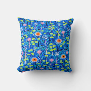 Blue Fantasy Wildflower Meadow Throw Pillow