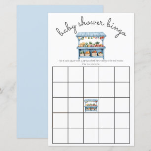 Blue Farmers Market Baby Boy Shower Bingo Game