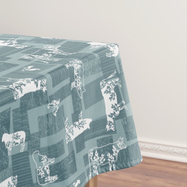 Blue Farmhouse Animals Tablecloth (In Situ)