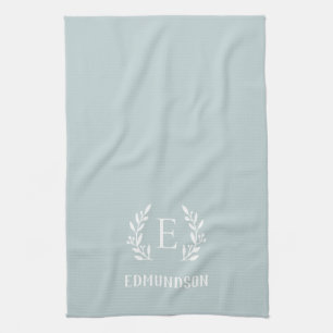 Blue Farmhouse Branch Monogram   Editable Colours Kitchen Towel