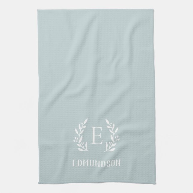 Blue Farmhouse Branch Monogram | Editable Colours Kitchen Towel (Vertical)