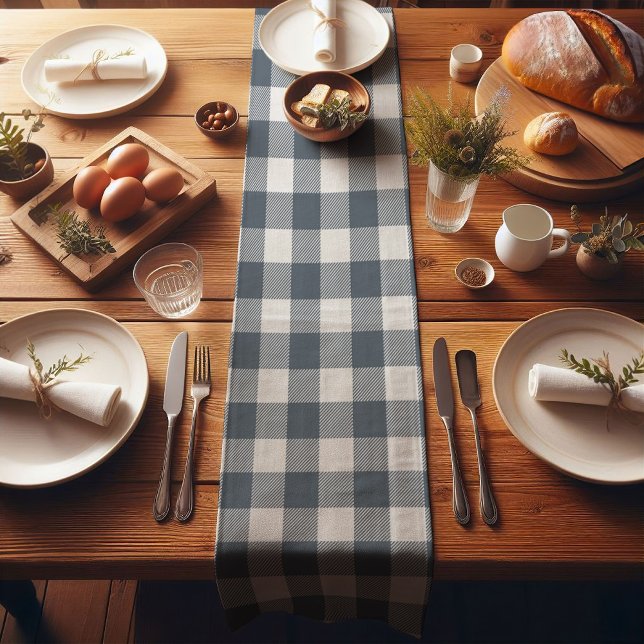 Blue Farmhouse Buffalo Plaid Short Table Runner (Creator Uploaded)