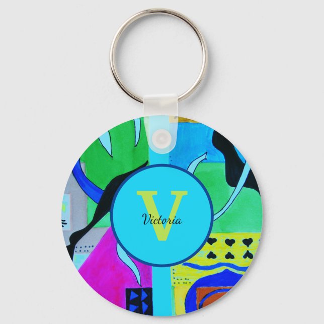 Blue Fashion Abstract Inspiration From Matisse Keychain (Front)