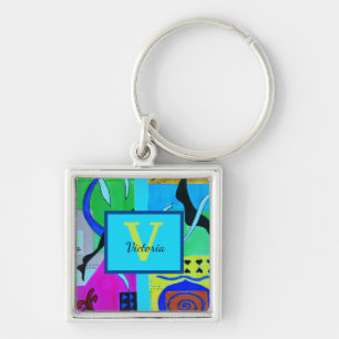 Blue Fashion Abstract Inspiration From Matisse Keychain