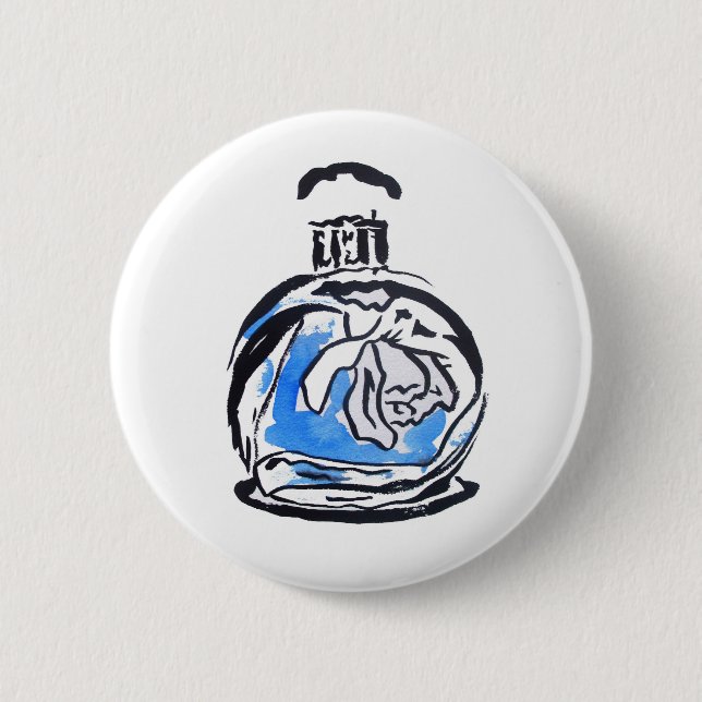 Blue fashion illustration perfume bottle 2 inch round button (Front)