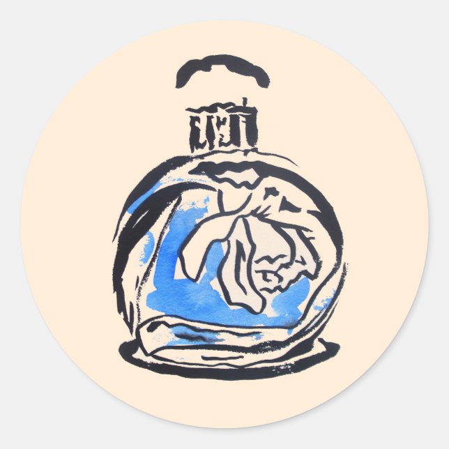 Blue fashion illustration perfume bottle classic round sticker (Front)
