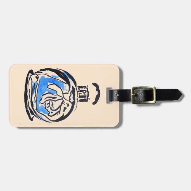Blue fashion illustration perfume bottle luggage tag (Front Horizontal)