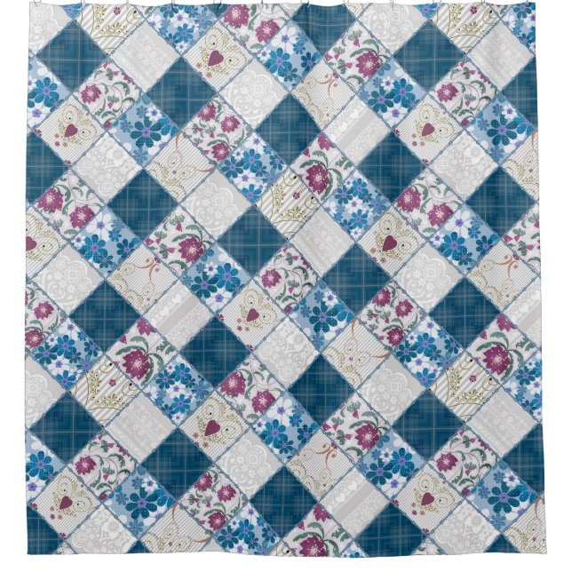 Blue fashionable rustic pattern of fabric scraps (Front)
