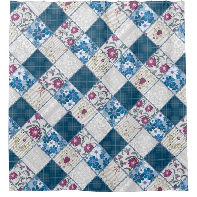 Blue fashionable rustic pattern of fabric scraps (Front)