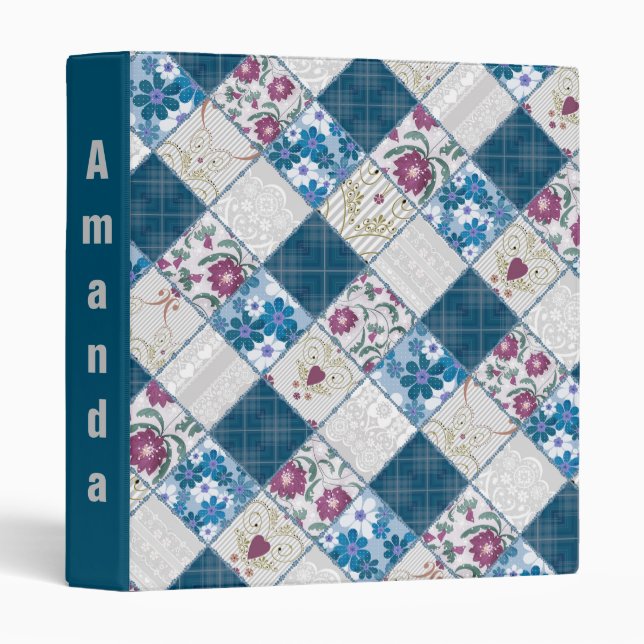 Blue fashionable rustic pattern of fabric scraps binder (Front/Spine)