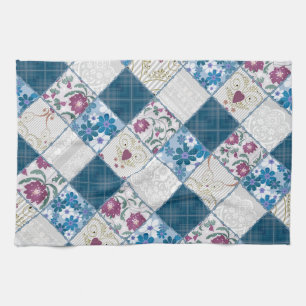 Blue fashionable rustic pattern of fabric scraps kitchen towel