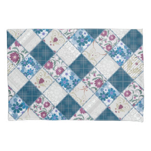 Blue fashionable rustic pattern of fabric scraps pillowcase