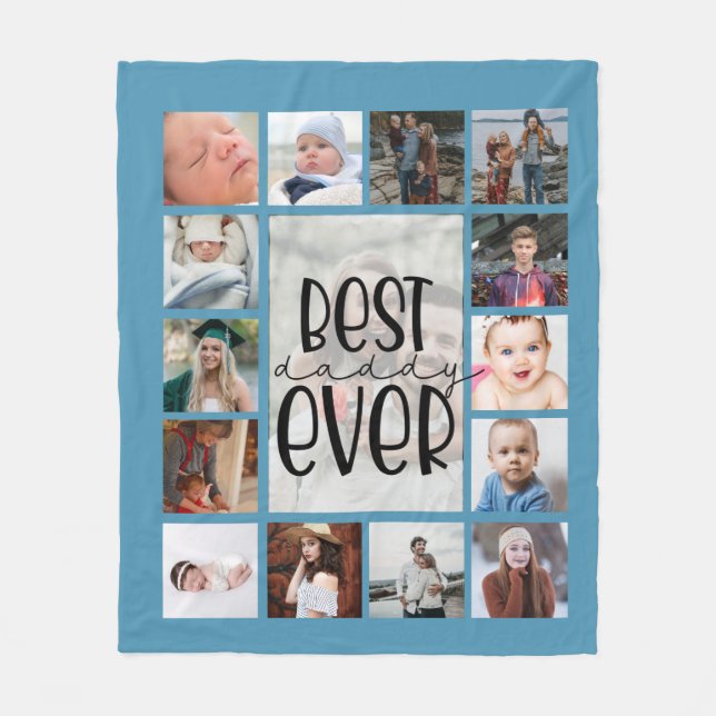 Blue fathers day photo collage Fleece Blanket (Front)
