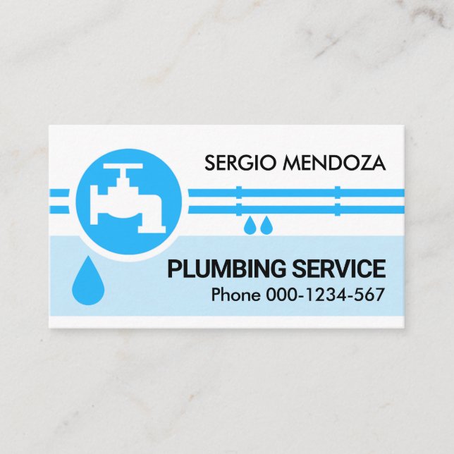 Blue Faucet Plumbing Pipe Business Card (Front)