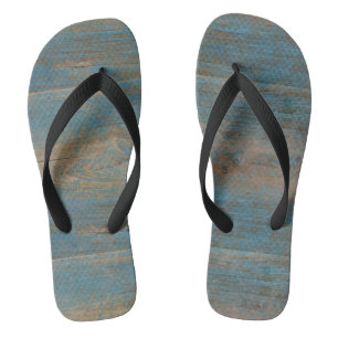 Blue Faux Beach Wood Texture Flip Flops