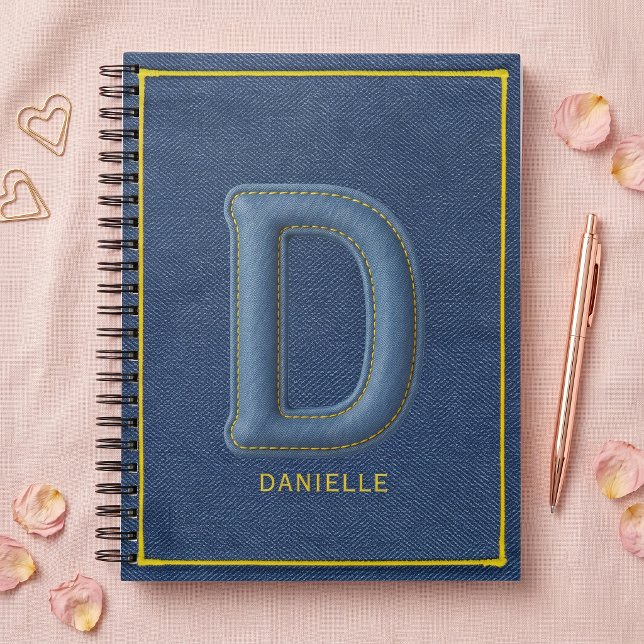 Blue Faux Denim Monogram Letter D Name Notebook (Creator Uploaded)