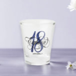 Blue Faux Glitter 18th Birthday  Shot Glass<br><div class="desc">Modern,  chic 18th birthday shot glass features number 18 in blue faux glitter texture,  calligraphy script eighteen. Personalize with a name. Perfect as a gift for 18th birthday.</div>