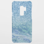 Blue Faux Glitter & Blue Glitter Marble Ombre Uncommon Samsung Galaxy S9 Plus Case<br><div class="desc">Modern trendy design. Light-blue faux glitter with blue glitter faux marble ombre.</div>