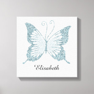 Blue Faux Glitter Butterfly Personalized Canvas Print