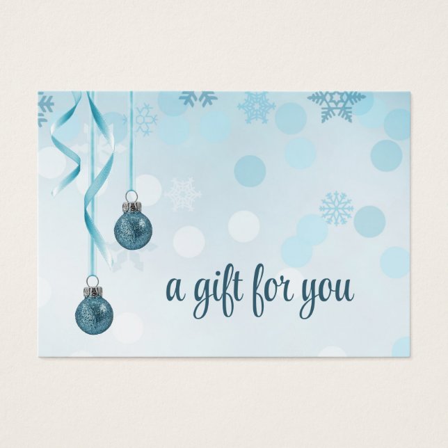 Blue Faux Glitter Christmas Ornaments Gift Card (Front)