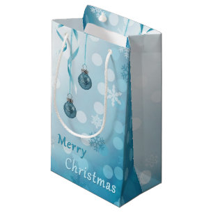 Blue Faux Glitter Christmas Ornaments Small Gift Bag