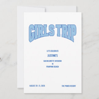 Blue Faux Glitter GIRLS TRIP Bachelorette Party Invitation