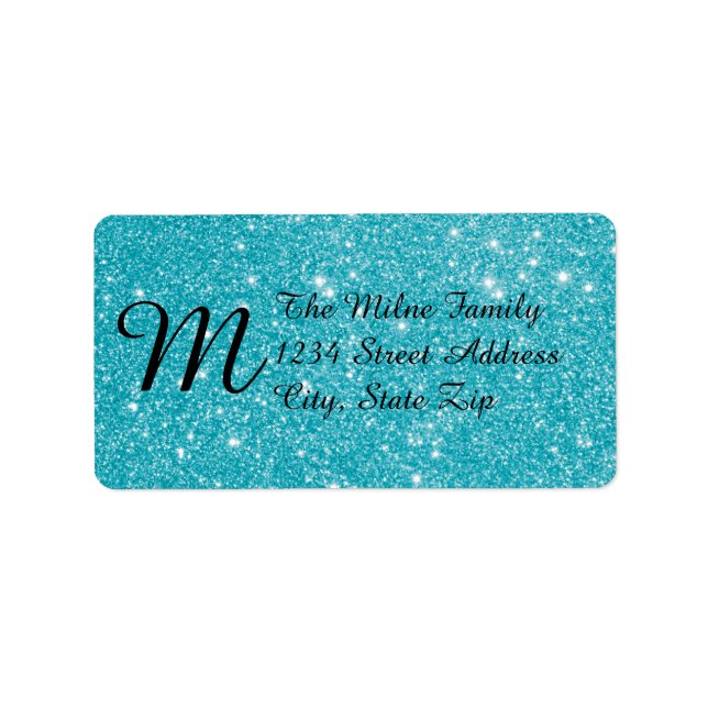 Blue Faux Glitter Monogram Address Labels (Front)