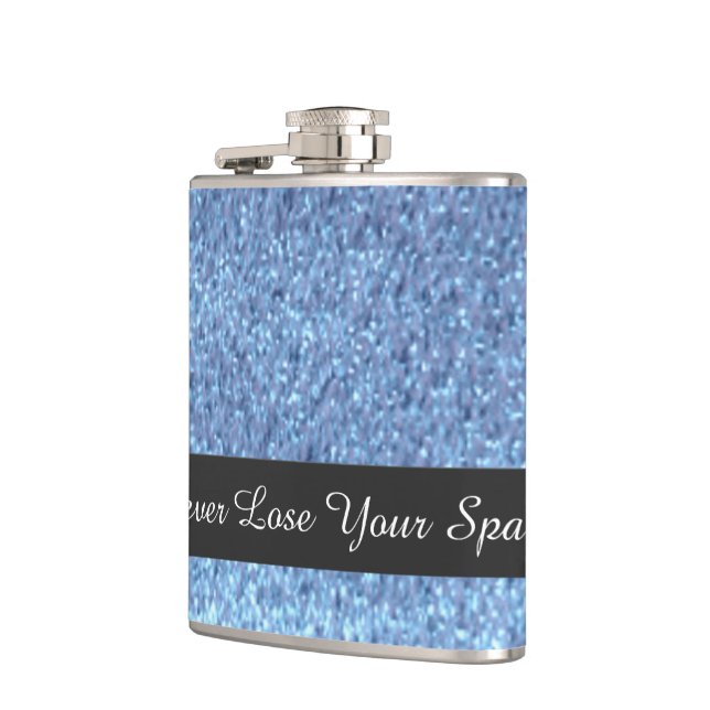 Blue Faux Glitter Never Lose Your Sparkle Hip Flask (Left)