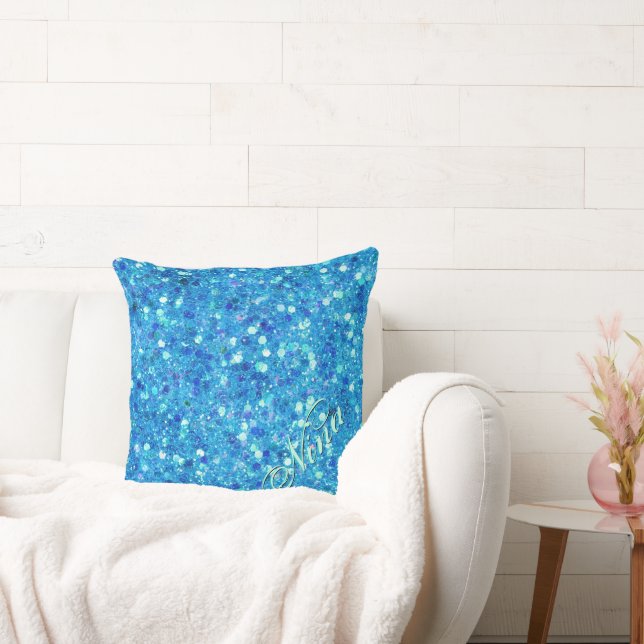 Blue faux Glitter Pillow (Couch)