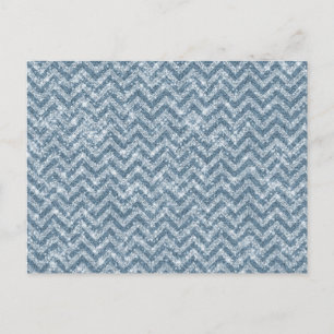 Blue Faux Glitter Sparkle Chevron Postcard