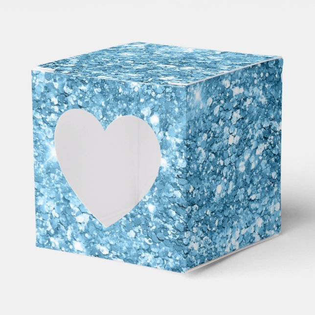 Blue faux glitter sparkling shiny sequin look  favor box (Front Side)