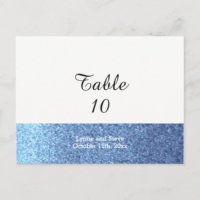 Blue Faux Glitter Table Seating Card (Front)