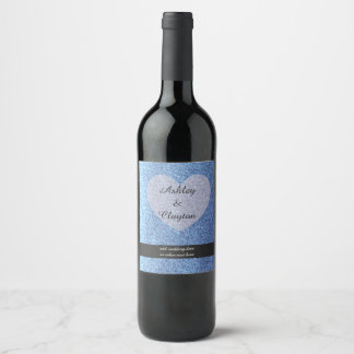 Blue Faux Glitter With Heart Wine Label