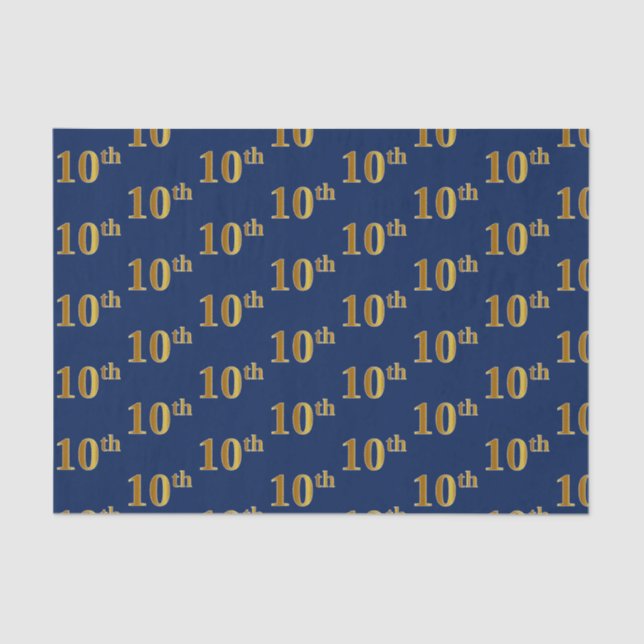 Blue, Faux Gold 10th (Tenth) Event Tissue Paper (Front)