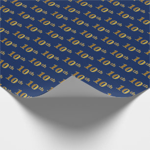 Blue, Faux Gold 10th (Tenth) Event Wrapping Paper