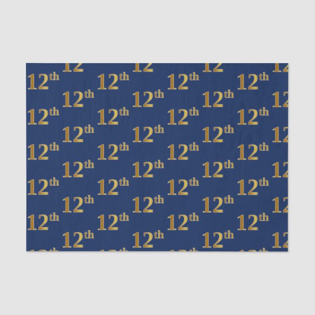 Blue, Faux Gold 12th (Twelfth) Event Tissue Paper (Front)