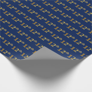 Blue, Faux Gold 12th (Twelfth) Event Wrapping Paper