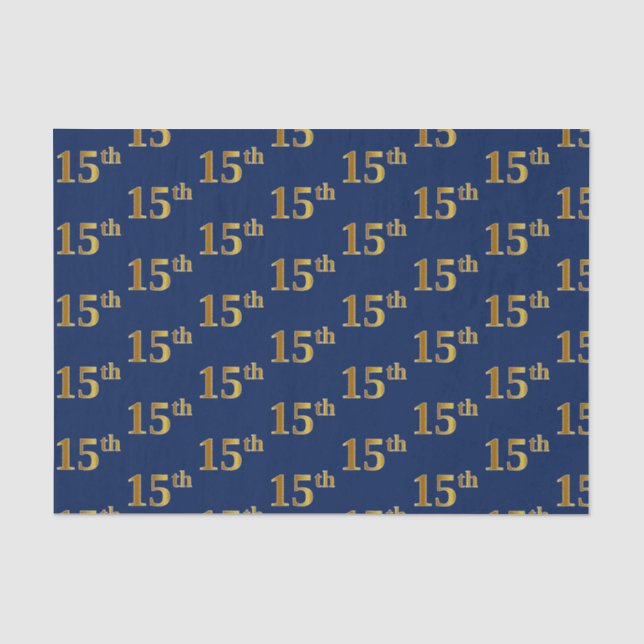 Blue, Faux Gold 15th (Fifteenth) Event Tissue Paper (Front)